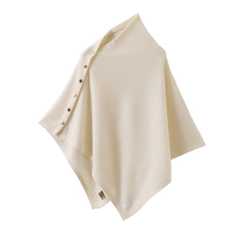 Merinowolle-Poncho mit Goldknopf