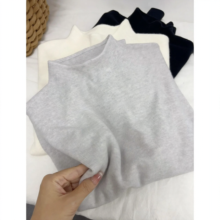 Damen-Strickpullover mit Stehkragen, einfarbig