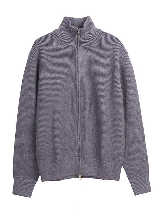 Lockerer Damen-Strickpullover mit Reißverschluss und Stehkragen