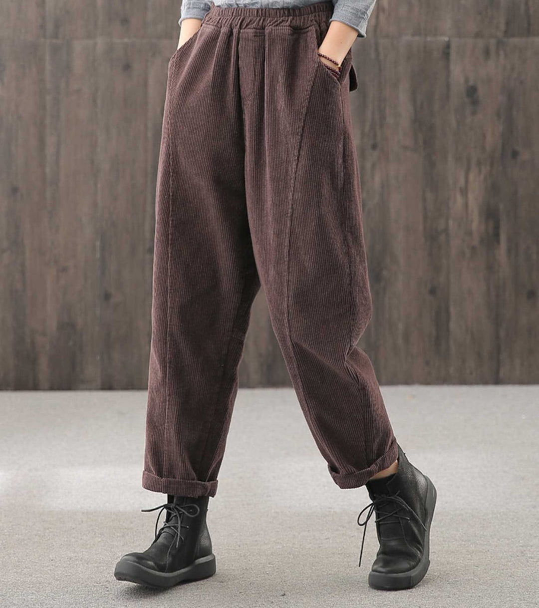 Damen-Cordhose, hoch geschnitten, lockere Passform