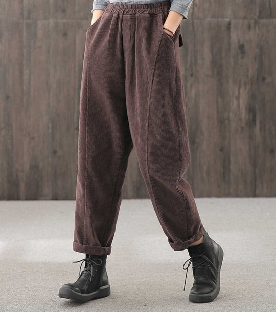 Damen-Cordhose, hoch geschnitten, lockere Passform