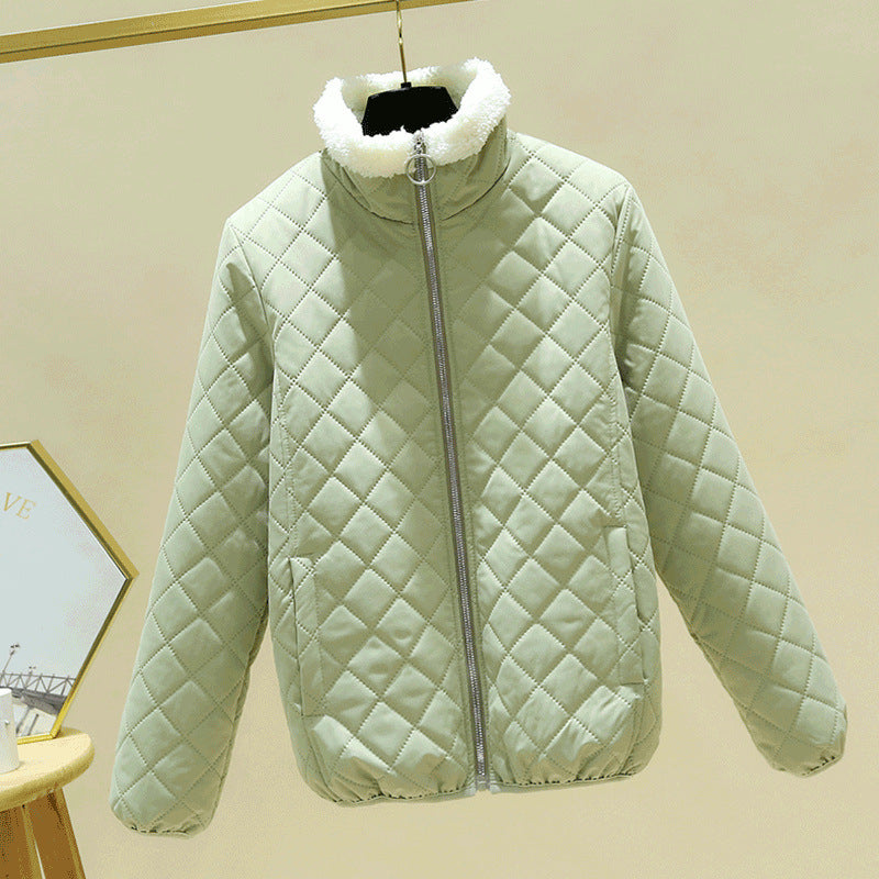 Leichte Damen-Steppjacke mit Lammfell-Optik und Stehkragen