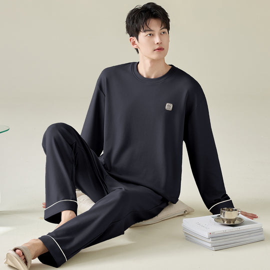 Herren-Pyjama-Set, 100% Baumwolle, Langarm, modern