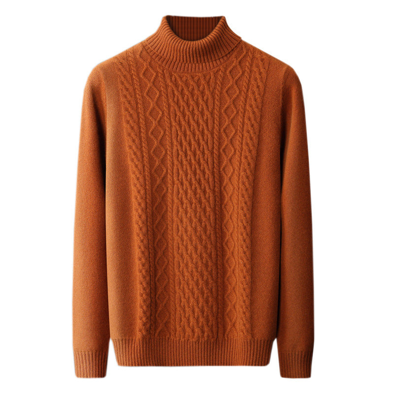 Herren-Wollpullover mit Reverskragen und Zopfmuster