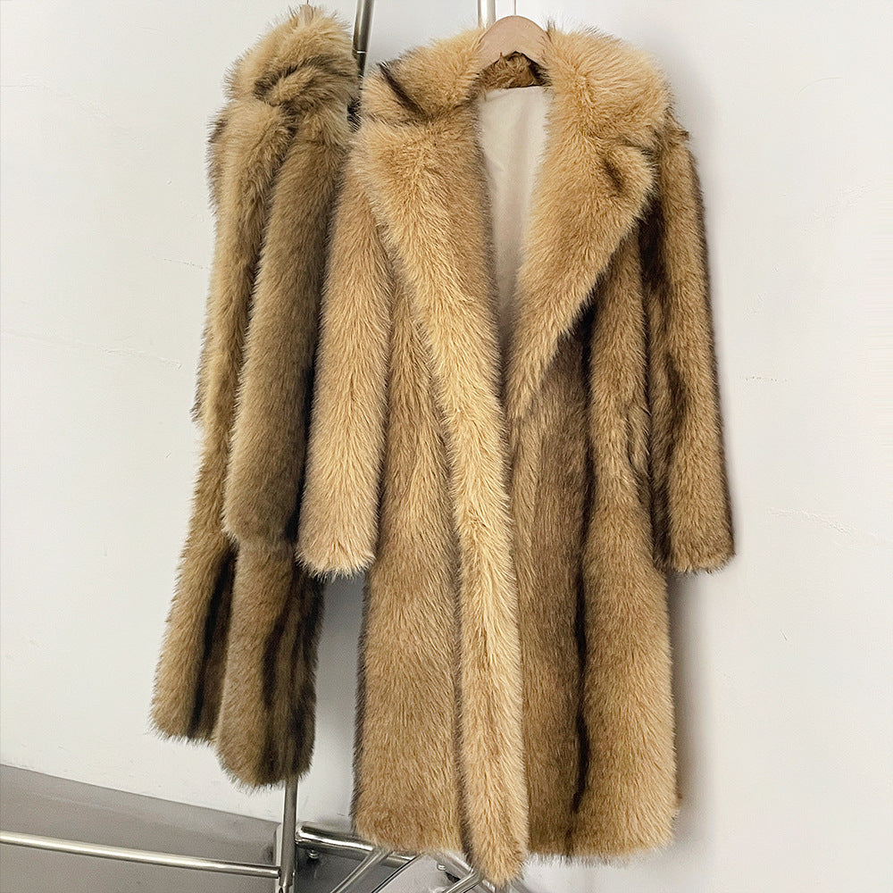 Eleganter Kunstfellmantel mit Reverskragen