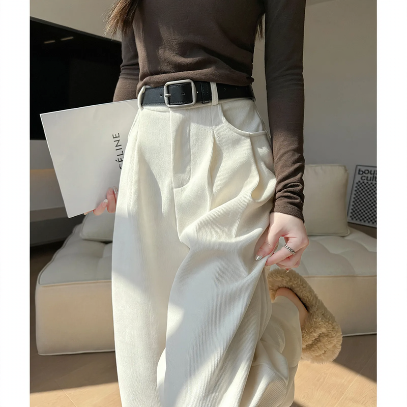 Damen-Cordhose mit weitem Bein, hohe Taille
