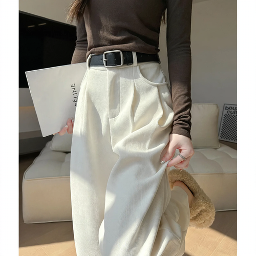 Damen-Cordhose mit weitem Bein, hohe Taille