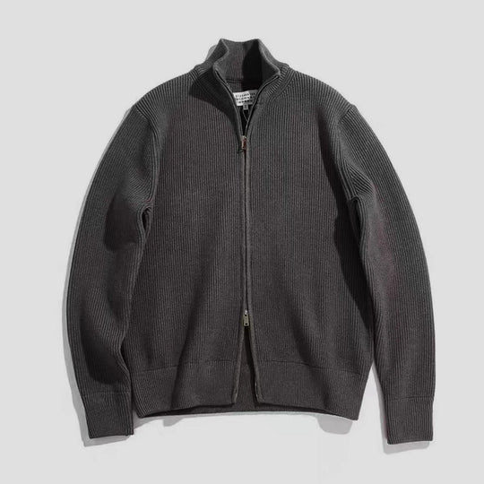 Unisex-Strickjacke mit Rollkragen und Doppelreißverschluss