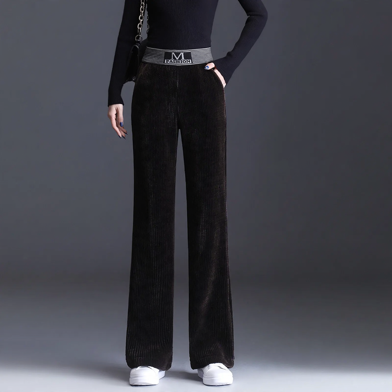 Damen-Cordhose mit weitem Bein und hohem Bund