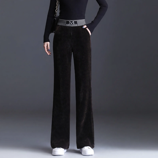 Damen-Cordhose mit weitem Bein und hohem Bund