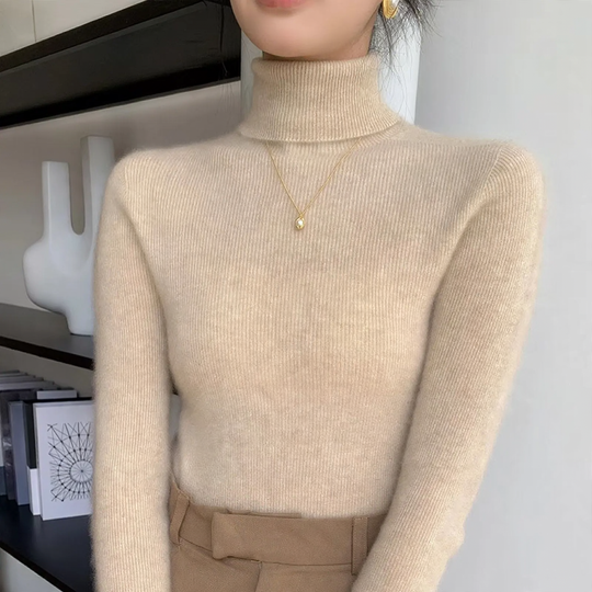 Damen-Rollkragenpullover aus 100% Wolle, nahtlos