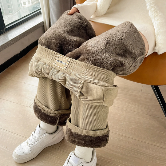 Damen-Cordhose, weit geschnitten, mit Lammfleece-Futter
