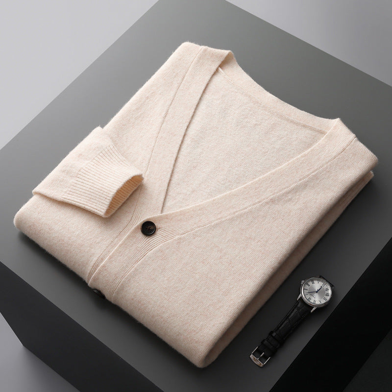 Herren-Strickjacke mit V-Ausschnitt, Wolle