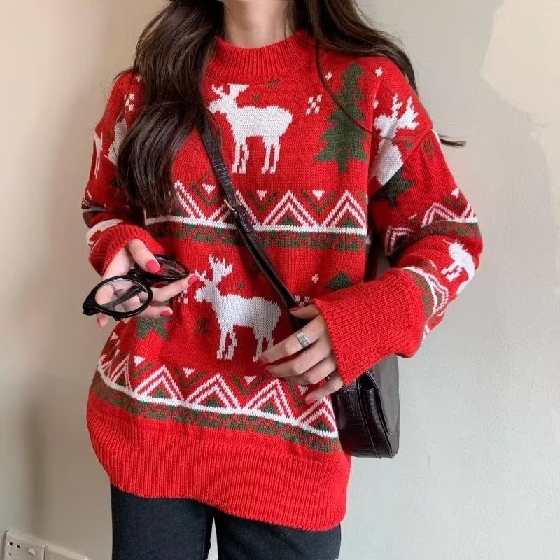 Damen-Weihnachtspullover mit Rentier-Motiv