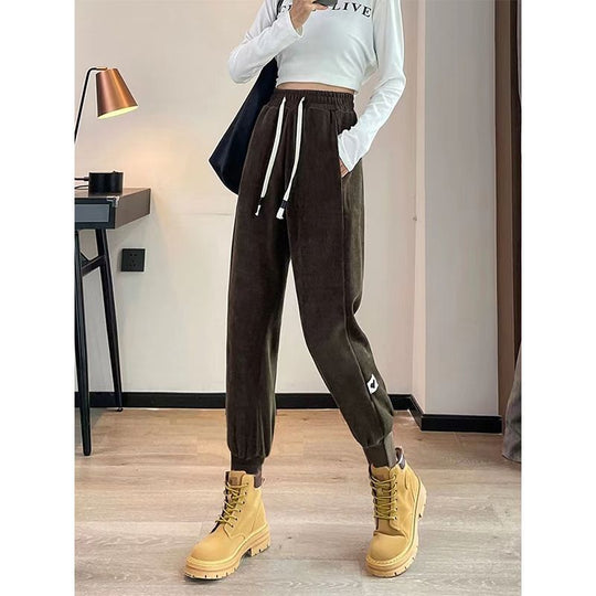 Gefütterte Chenille-Jogginghose für Damen, locker geschnitten