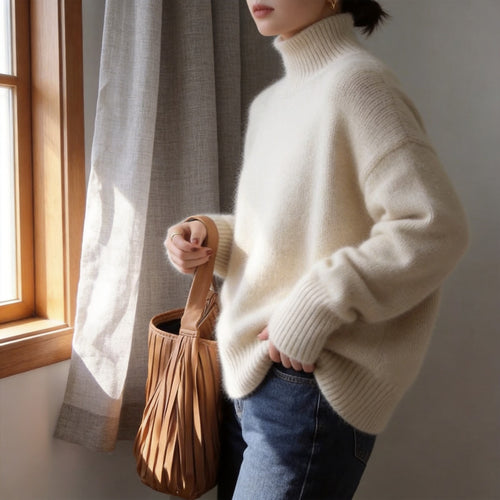 Lockerer Damen-Strickpullover mit Rollkragen