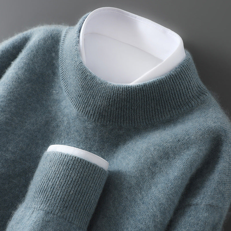 Herren-Wollpullover, Halbkragen, Strick, locker geschnitten