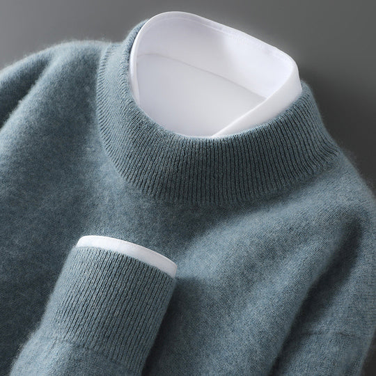 Herren-Wollpullover, Halbkragen, Strick, locker geschnitten