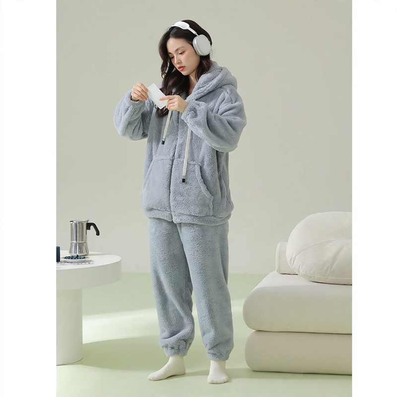 Gefütterter Kapuzen-Schlafanzug mit Reißverschluss, Unisex