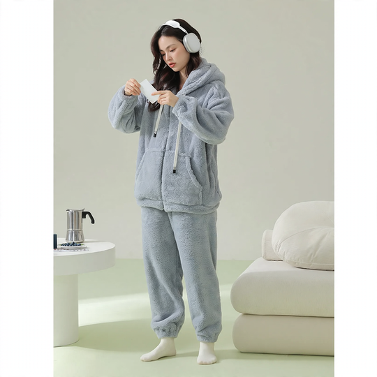 Gefütterter Kapuzen-Schlafanzug mit Reißverschluss, Unisex