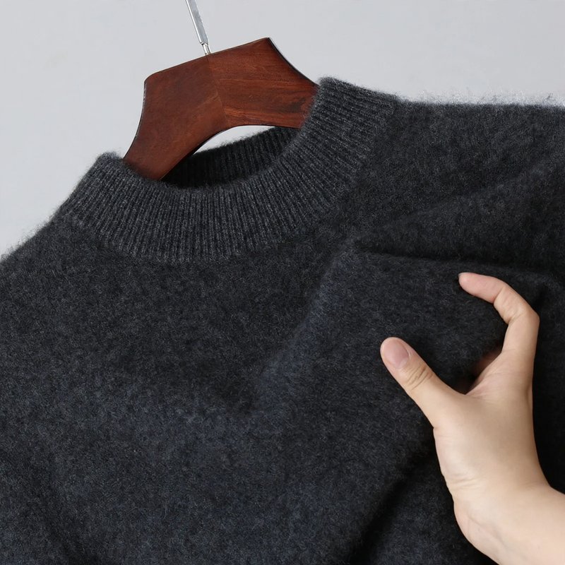 Herren-Wollpullover, Stehkragen, locker geschnitten