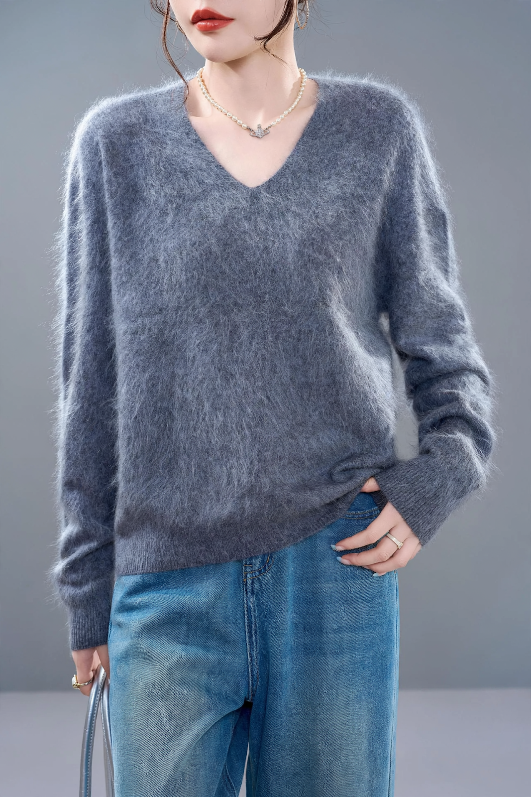 Damen-Kaschmirpullover, aufgeraut