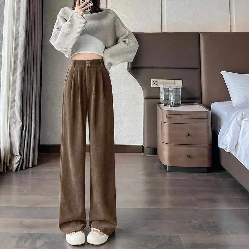 Damen-Cordhose, weit geschnitten, gerade Passform