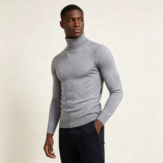 Herren-Rollkragenpullover, schmal geschnitten, elastisch