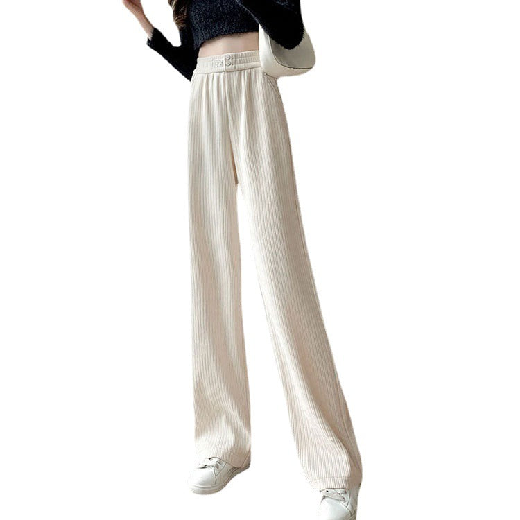 Chenille-Hose mit weitem Bein, hoch tailliert