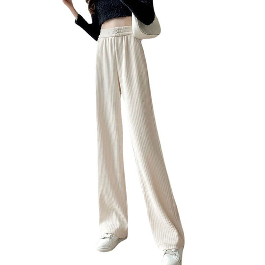 Chenille-Hose mit weitem Bein, hoch tailliert