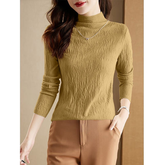 Damen-Wollpullover mit Stehkragen, strukturiert
