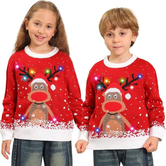 Weihnachtspullover mit Rentier-Motiv und LED-Licht