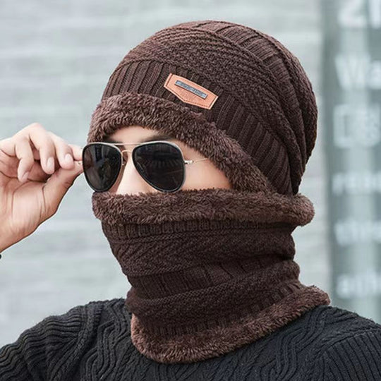 Gefüttertes Strickmützen- und Schal-Set, Winter