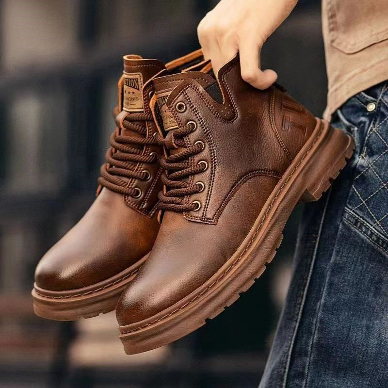 Retro-Schnürstiefel aus Echtleder mit Plateau