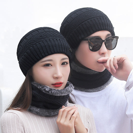 Gefüttertes Strickmützen- und Schal-Set für Herren