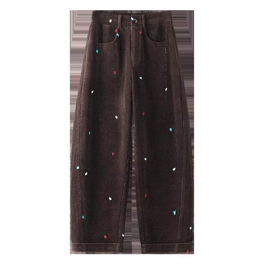 Damen-Cordhose, hoch geschnitten, bestickt