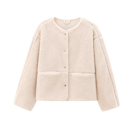 Damen-Teddyfleece-Kurzjacke, Rundhalsausschnitt