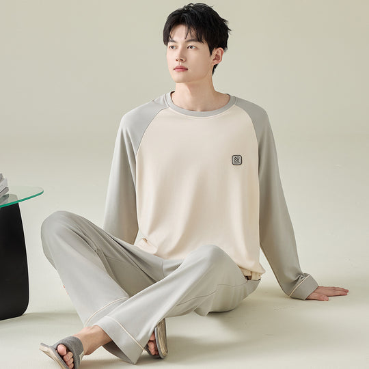 Herren-Pyjama-Set, 100% Baumwolle, Langarm, modern