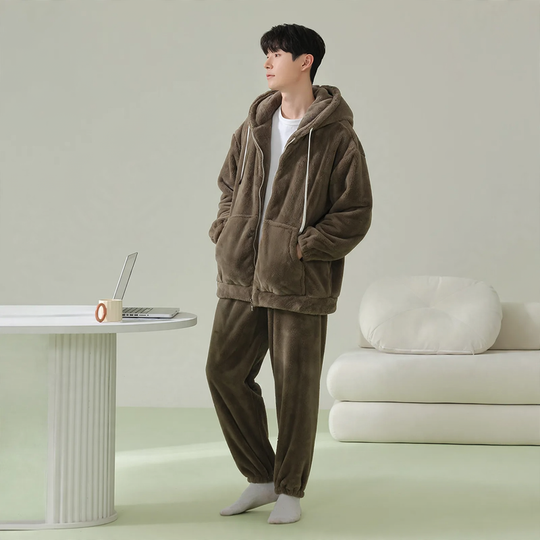 Gefütterter Kapuzen-Schlafanzug mit Reißverschluss, Unisex