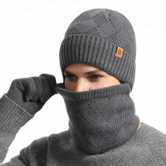 Herren Strick-Set: Mütze, Schal und Handschuhe, gefüttert