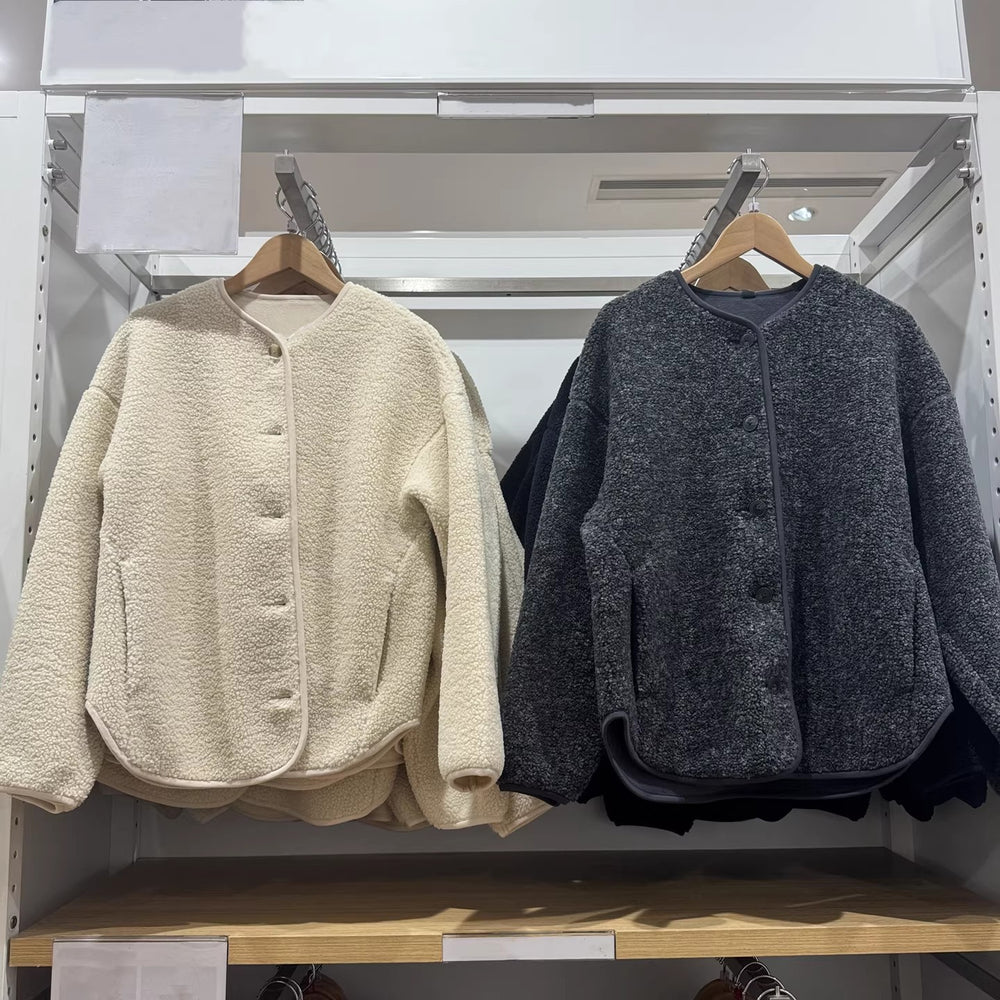 Lässige Fleece-Strickjacke mit Lammfell-Optik