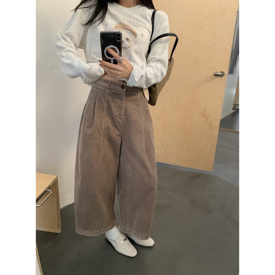 Kord-Culottes für Damen, hohe Taille, 7/8-Länge