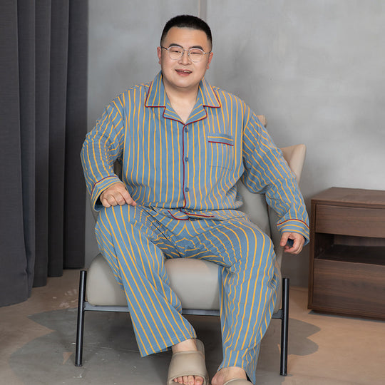 Herren-Pyjama-Set, Baumwolle, mit Revers, große Größen
