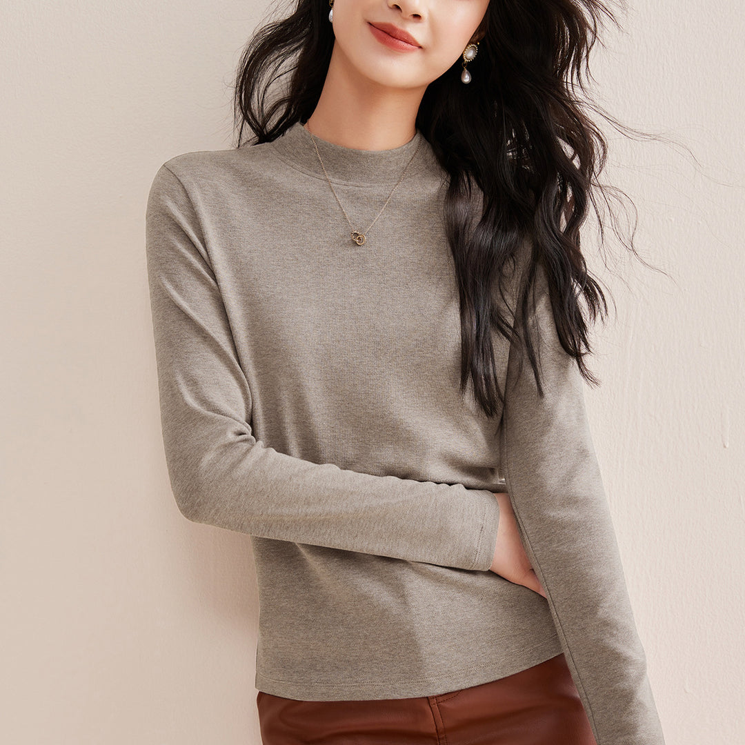 Damen-Langarmshirt aus Wollmischung mit Stehkragen