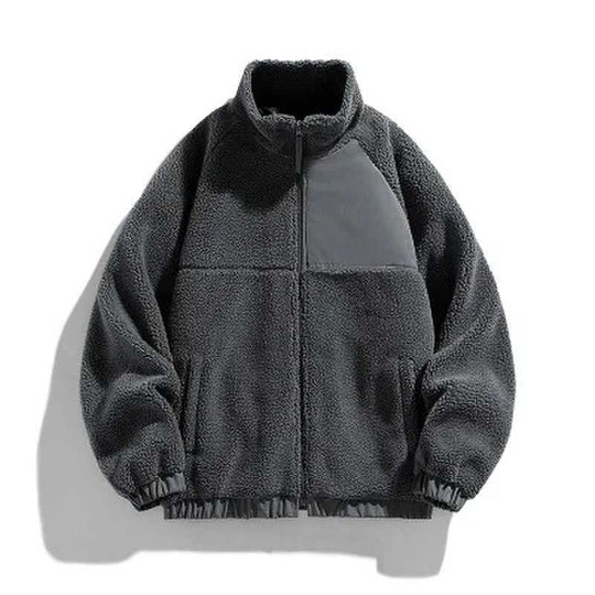 Unisex Lammfell-Jacke mit Stehkragen, gefüttert