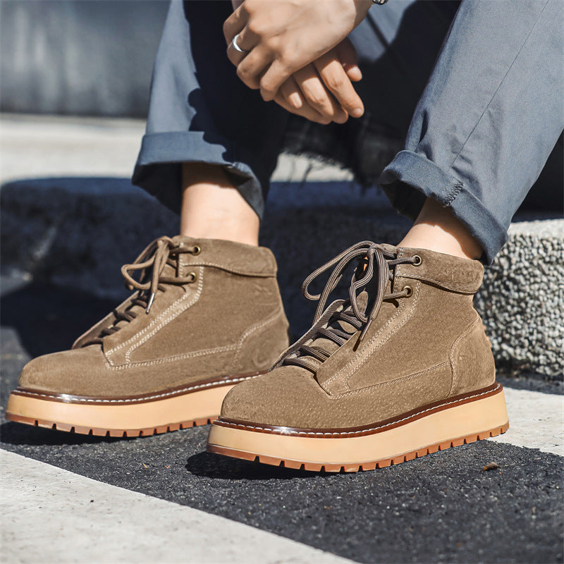 Herren-Lederstiefel, Plateau, Vintage-Stil, Schnürstiefel