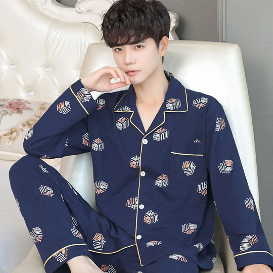 Herren-Pyjama-Set, 100% Baumwolle, Langarm