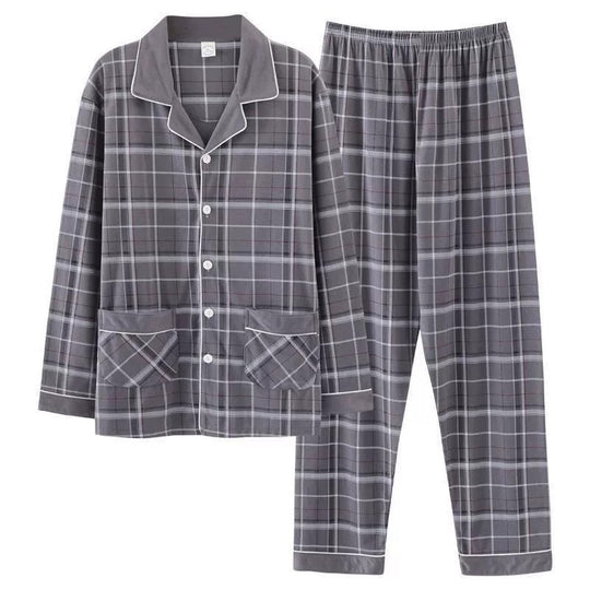 Herren-Pyjama-Set, Baumwolle, Langarm, kariert