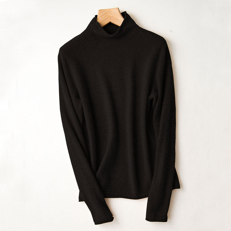 Wollpullover mit Rollsaum und Stehkragen