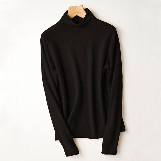 Wollpullover mit Rollsaum und Stehkragen
